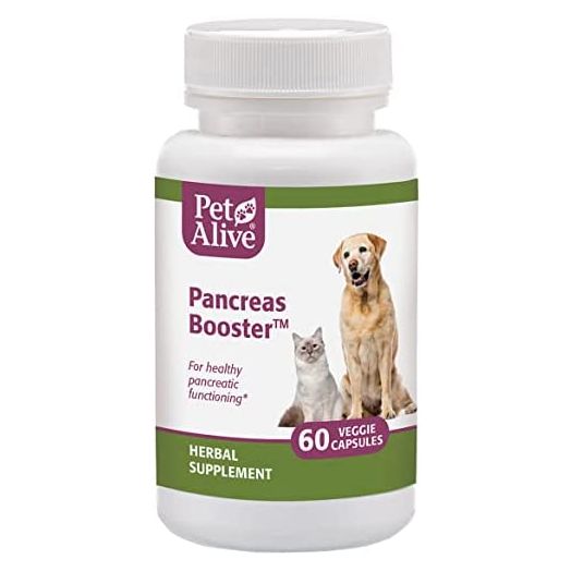 PetAlive Pancreas Booster - All Natural Herbal Supplement for Pancreatic Health and Digestive Functioning in Cats and Dogs - Supports Healthy Insulin Production - 60 Veggie Caps