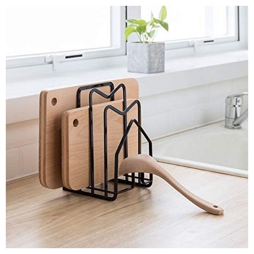 SUNFCON Cutting Board Rack Chopping Board Organizer Stand Holder Kitchen Countertop Pots Pan Lids Rack Organizer Flat Steel 4.92 x 5.7 x 8.47 in. Black