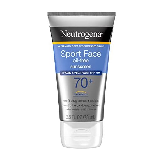 Neutrogena Sport Face Oil-Free Lotion Sunscreen with Broad Spectrum SPF 70+, Sweatproof & Waterproof Active Sunscreen, 2.5 fl. Oz