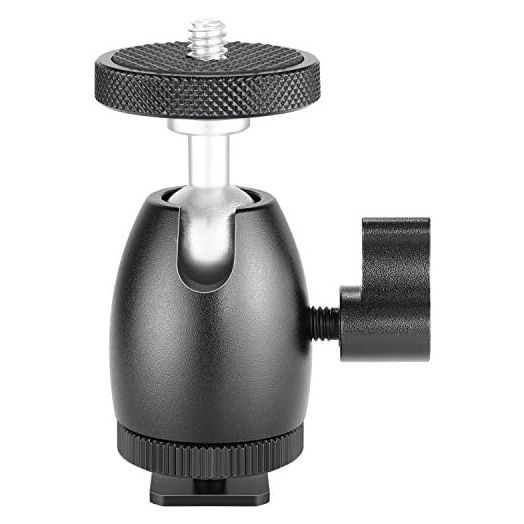 Neewer Mini Ball Head 1/4 inch Screw with Lock and Hot Shoe Mount Adapter Compatible with LED Light,Ring Light,Load Up to 4.4 pounds/2 kilograms