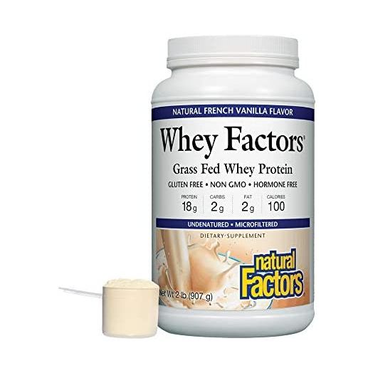 Whey Factors by Natural Factors, Grass Fed Whey Protein Concentrate, Aids Muscle Development and Immune Health, French Vanilla, 2 lb