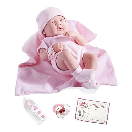 JC Toys 18541 La Newborn Boutique 14 Inch Doll, 9 Piece Set, Real Girl in Pink
