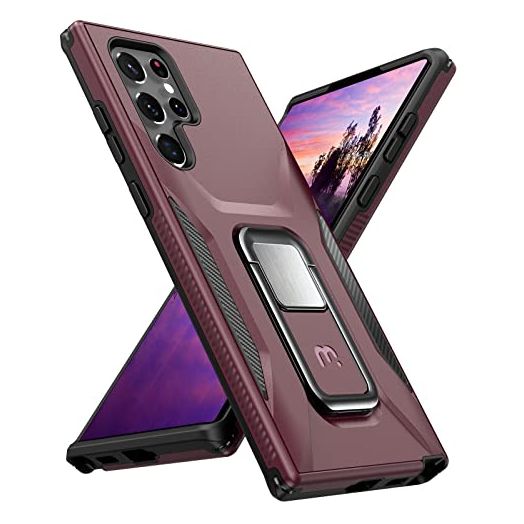 MYBAT Pro Shockproof Stealth Series Case for Samsung Galaxy S22 Ultra Case with Stand 6.8 inch, Support Magnetic Car Mount, Heavy Duty Military Grade Drop Protective Case with Kickstand - Plum