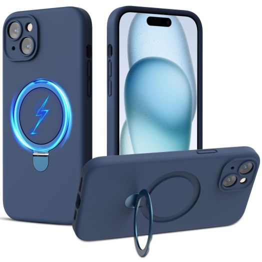 MYBAT PRO SleekFit Series iPhone 15 Case with Stand[Compatible with MagSafe] Magnetic Soft Liquid Silicone Phone Case,Microfiber Lining Shockproof Drop Protection(ONLY iPhone 15 (6.1),Blue