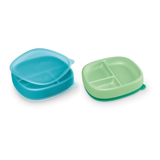 NUK Suction Plates and Lid, Assorted Colors, 2 Pack, 6+ Months