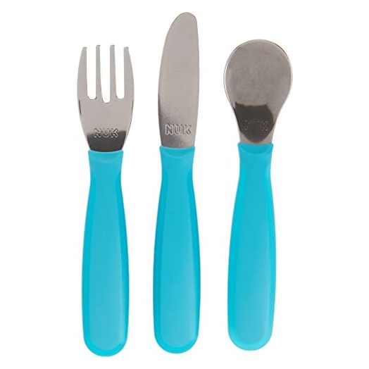 NUK Kiddy Cutlery Fork, Knife, and Spoon Set, 3 Pack, 18+ Months
