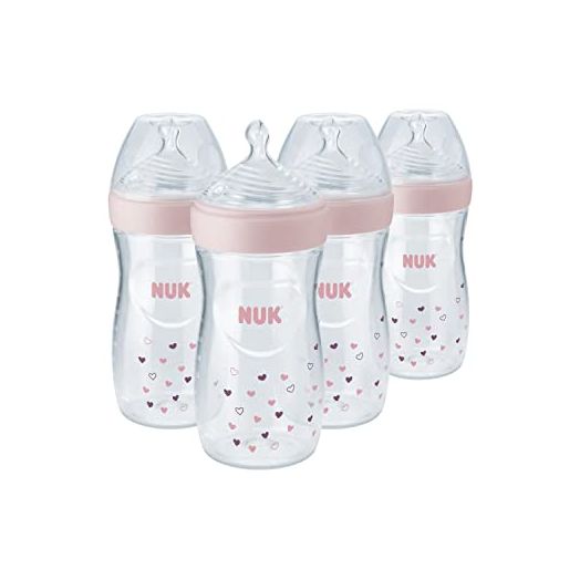 NUK Simply Natural Bottle with SafeTemp, Girl, 9 Oz, 4 Count