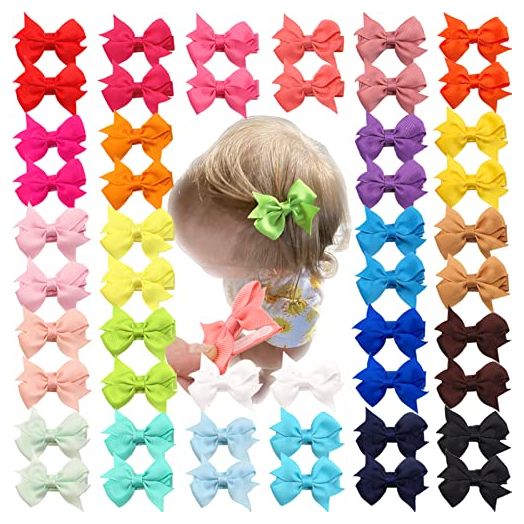 Baby Hair Clips,50 Pcs Tiny 2" Hair Bows for Girls Fully Covered Alligator Clips Hair Barrettes for Baby Girls Infants and Toddlers,25 Colors in Pairs