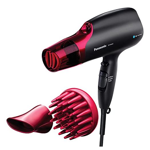Panasonic Nanoe Hair Dryer, 1875 Watt Professional Blow Dryer for Smooth, Shiny Hair with 3 Attachments Quick Dry Nozzle, Diffuser and Concentrator Nozzle – EH-NA65-K (Black/Pink), Black