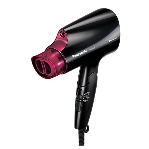 Panasonic nanoe Compact Hair Dryer for Healthy-Looking Hair, 1400W Portable Hair Dryer with Folding Handling and QuickDry Nozzle for Fast Drying – EH-NA27-K (Black/Pink)