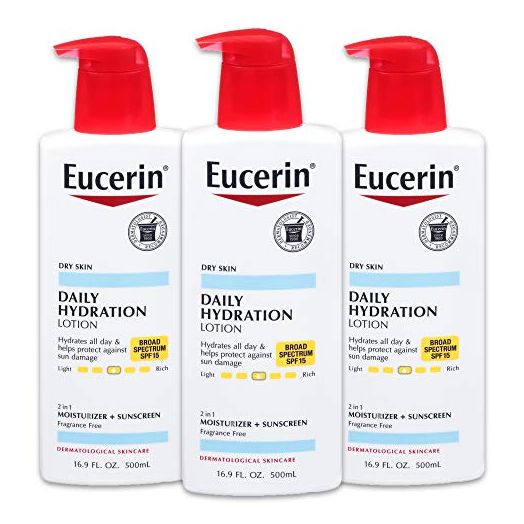 Eucerin Daily Hydration Lotion with SPF 15 - Broad Spectrum Body Lotion for Dry Skin - 16.9 fl. Oz. Pump Bottle (Pack of 3)