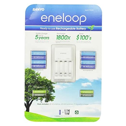 Sanyo Eneloop Ni-MH Charger & Battery Pack (8x AA, 4x AAA) (3rd Gen, 1800x recharge cycles)