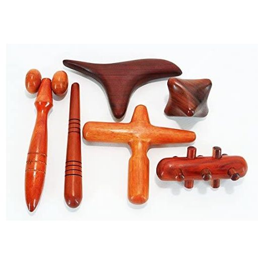 Set 6 Pcs. Reflexology Traditional Thai Massage Wooden Stick Tool Hand Head Foot Face Body Massage Tool Massager Red Wood