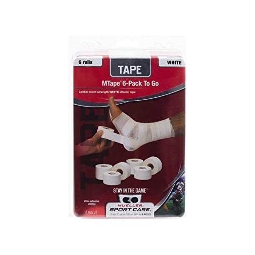 MUELLER Athletic Tape, 1.5" x 10yd Roll, White, 6 Pack