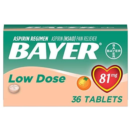 Bayer, Chewable Low Dose Aspirin 81 mg Tablets 36ct Orange, (Pack of 6)