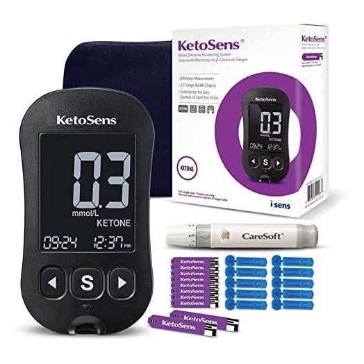 KetoSens Blood Ketone Monitoring Starter Kit: Ideal for Keto Diet with App. Includes 1 Meter, 10 Ketone Test Strips, 10 Lancets (30G), 1 Lancing Device & 1 Case