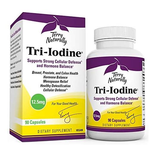 Terry Naturally Tri-Iodine 12.5 mg - 12500 mcg Iodine, 90 Vegan Capsules - Supports Hormone Balance, Promotes Breast & Prostate Health - Non-GMO, Gluten-Free, Kosher - 90 Servings