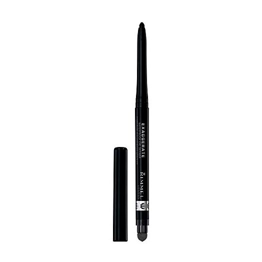 Rimmel Exaggerate Eye Definer, Noir, Pack of 1, Waterproof Long Lasting Easy Twist Up Self-Sharpening Eye Color Pencil