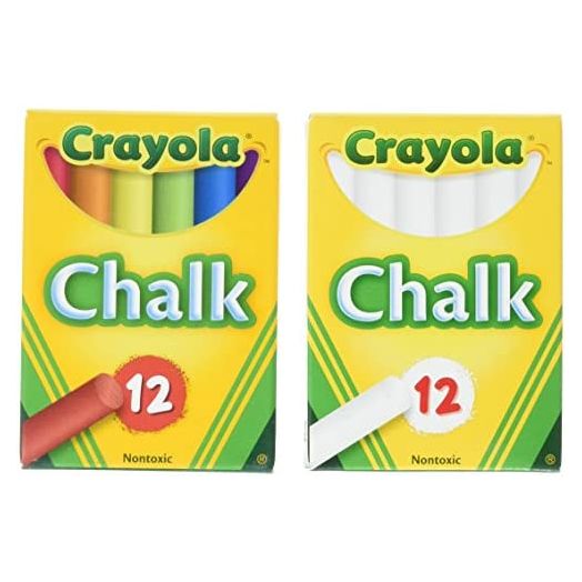 Crayola Non-Toxic White Chalk(12 ct box)and Colored Chalk(12 ct box) Bundle