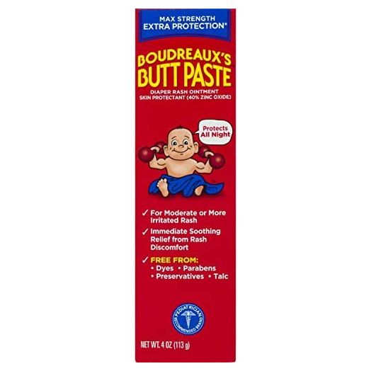 Boudreaux's Butt Paste Maximum Strength Diaper Rash Cream, Ointment for Baby, 4 oz Tube