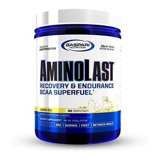 Gaspari Nutrition Aminolast, Recovery and Endurance BCAA Superfuel, 2:1:1 Amino Acid Ratio, Fueled with Electrolytes (30 Servings, Lemon Ice)