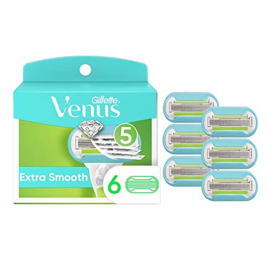 Gillette Venus Extra Smooth Womens Razor Blade Refills, 6 Count, Designed for a Close, Smooth Shave, light blue