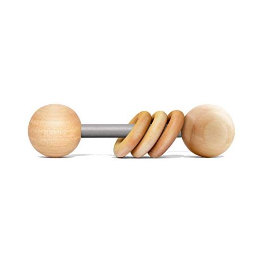 Wood Baby Rattle Teether by Homi Baby, Perfect Montessori Grasping Teething Toy for Babies, Handmade in The USA, Sealed with Organic Virgin Coconut Oil & Beeswax (Concrete Gray)