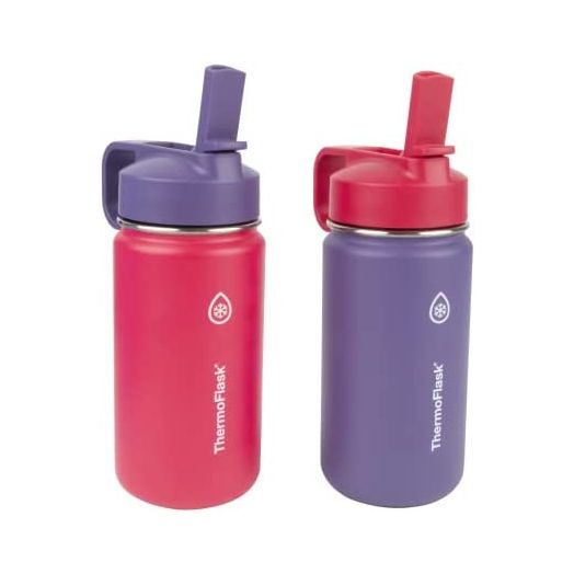 Thermoflask Stainless Steel Kids 14oz Straw Bottle 2pk Punch,Eggplant