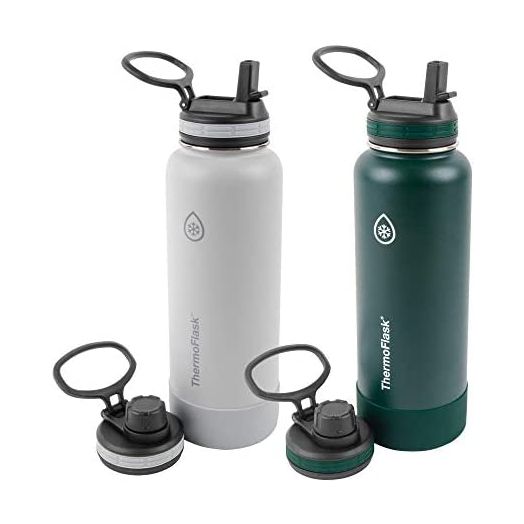 ThermoFlask 40oz Spout Straw Combo Bottle 2pack, Ice Gray/Pine