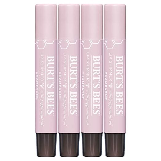 Burt's Bees Lip Balm, Moisturizing Lip Shimmer with Vitamin E & Coconut Oil, 100% Natural, Champagne, 0.09 Ounce (4 Pack)
