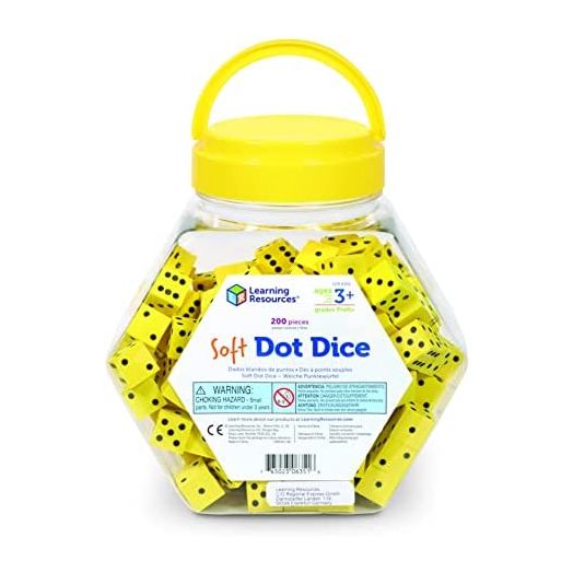 Learning Resources Hands-On Soft Dot Dice Bucket, Classroom or Homeschool Supplies, Set of 200, Ages 3