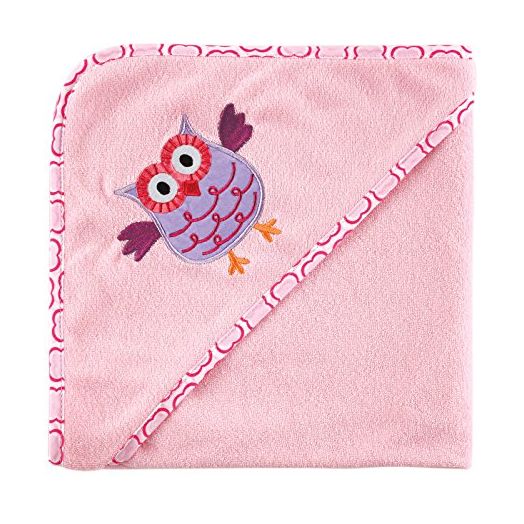 Luvable Friends Unisex Baby Hooded Towel and Washcloth, Pink Owl, One Size
