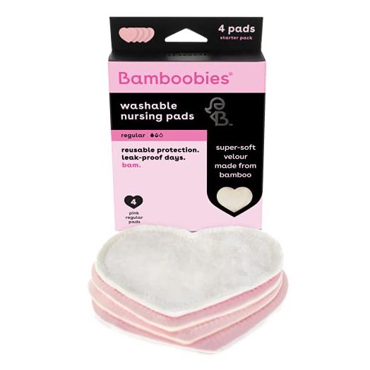 Bamboobies Nursing Pads for Breastfeeding Reusable Washable Breast Pads Super Soft Rayon Made From Bamboo Milk Proof Liner Perfect Baby Shower Gifts, Pale Pink