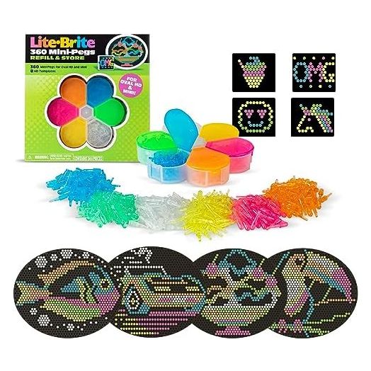 Lite Brite HD Template and Peg Refill Set Plus Storage, 360 Mini-Pegs and 8 Templates