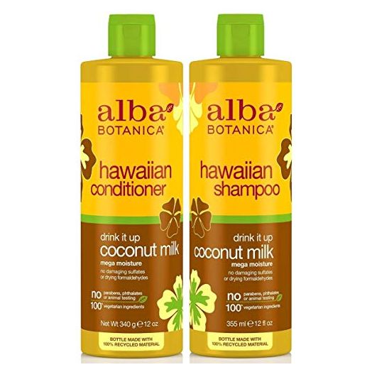 Alba Botanica Drink It Up Coconut Milk, Hawaiian Duo Set Shampoo and Conditioner, 12 Ounce Bottle Each