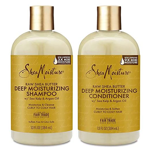 Shea Moisture Raw Shea Butter Shampoo and Conditioner Set, Deep Moisturizing with Sea Kelp & Argan Oil, Sulfate Free & Silicone Free, Curly Hair Products, 13 Fl. Oz. Ea.