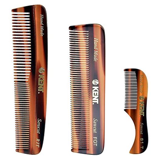 Kent Set Men's Hair Pocket Combs, Tortoise 81T X-Small, FOT All Fine Tooth, R7t Double Toothed Fine and Coarse. Best Hair, Beard and Mustache Grooming Kit for Travel and Home Care, Handmade in England