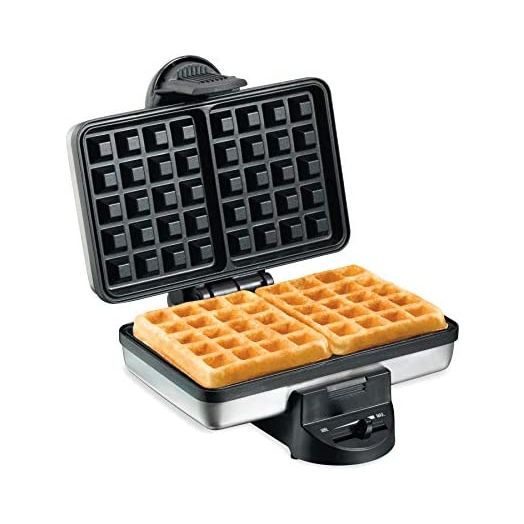 Hamilton Beach 2-Slice Non-Stick Belgian Waffle Maker with Browning Control, Indicator Lights, Compact Design, Premium Stainless Steel (26009)