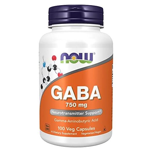 NOW Supplements, GABA (Gamma-Aminobutyric Acid) 750mg, Neurotransmitter Support*, 100 Veg Capsules