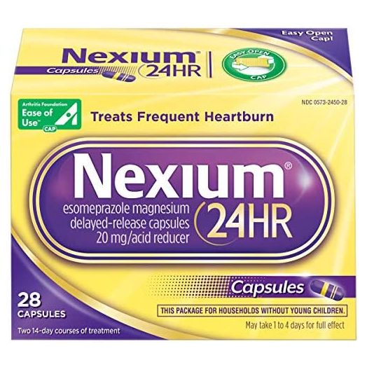 Nexium 24HR Acid Reducer Heartburn Relief Capsules for All-Day and All-Night Protection from Frequent Heartburn, Heartburn Medicine with Esomeprazole Magnesium - 28 Count