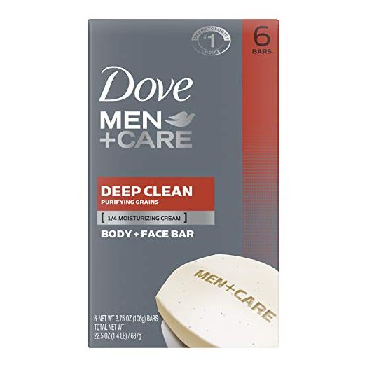 Dove Men+Care Body Soap and Face Bar More Moisturizing Than Bar Soap Deep Clean Effectively Washes Away Bacteria, Nourishes Your Skin,3.75 Ounce (Pack of 6)
