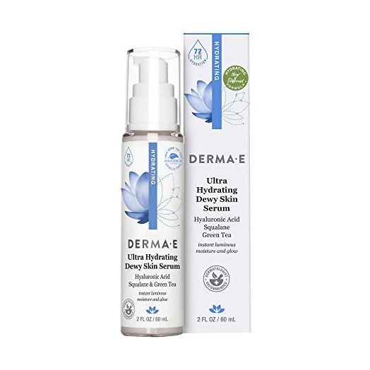 DERMA E Ultra Hydrating Dewy Skin Serum – Moisturizing Facial Treatment with Anti-Aging Squalane, Hyaluronic Acid and Ceramides to Smooth and Replenish, 2 FL Oz