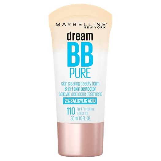Maybelline Dream Pure Skin Clearing BB Cream, 8-in-1 Skin Perfecting Beauty Balm With 2% Salicylic Acid, Sheer Tint Coverage, Oil-Free, Light/Medium, 1 Fl Oz