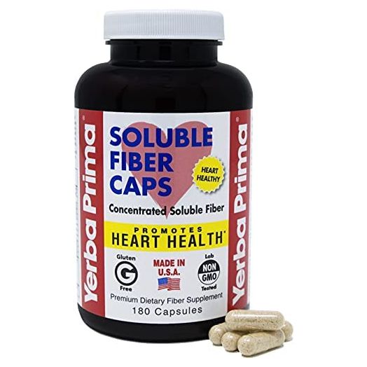 Yerba Prima Soluble Fiber Formula Capsules, 180 Count - Premium Dietary Fiber Supplement, Natural, Concentrated Soluble Fiber, Promotes Heart Health, Gluten Free, Non-GMO, Made in USA