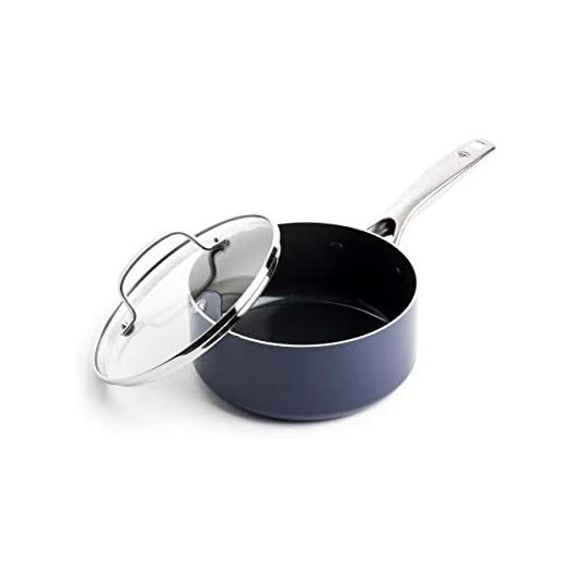 Blue Diamond Cookware Diamond Infused Ceramic Nonstick, 2QT Saucepan Pot with Lid, PFAS-Free, Dishwasher Safe, Oven Safe, Blue