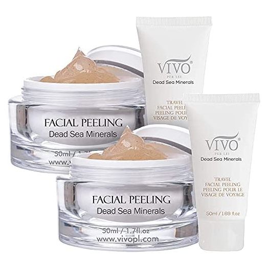 Vivo Per Lei Facial Peeling Gel - Face Peel Containing Dead Sea Minerals and Nut Shell Powder - Exfoliating Gel And Blackhead Remover (Pack of 2) Includes 2 Travel Facial Peel tubes