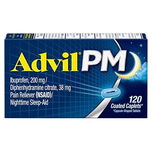 Advil PM Pain Reliever And Nighttime Sleep Aid, Pain Medicine With Ibuprofen For Pain Relief And Diphenhydramine Citrate For A Sleep Aid - 120 Coated Caplets