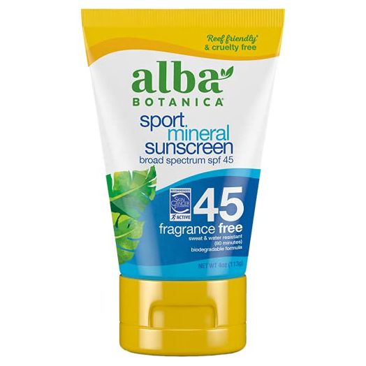 Alba Botanica Sport Sunscreen Lotion, SPF 45, Fragrance Free, 4 Oz