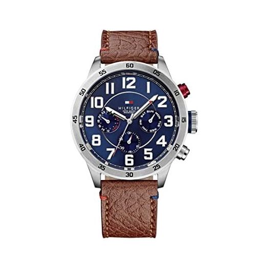 Tommy Hilfiger Men's Quartz Stainless Steel Case and Leather Strap, Brown (Model: 1791066)