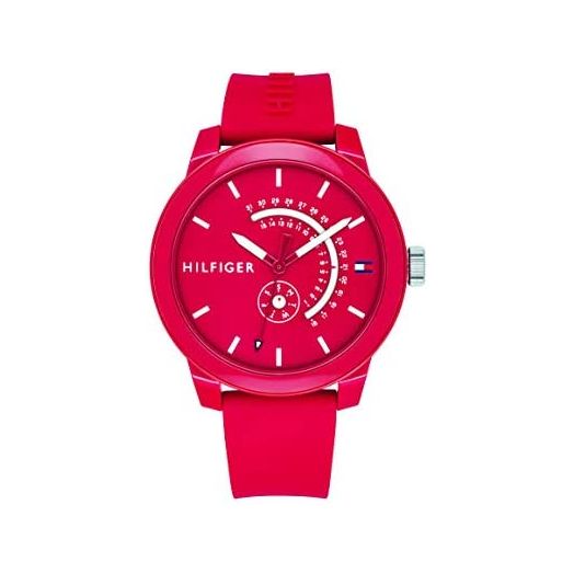 Tommy Hilfiger Men's Quartz Watch with Silicone Strap, red, 19.7 (Model: 1791480)